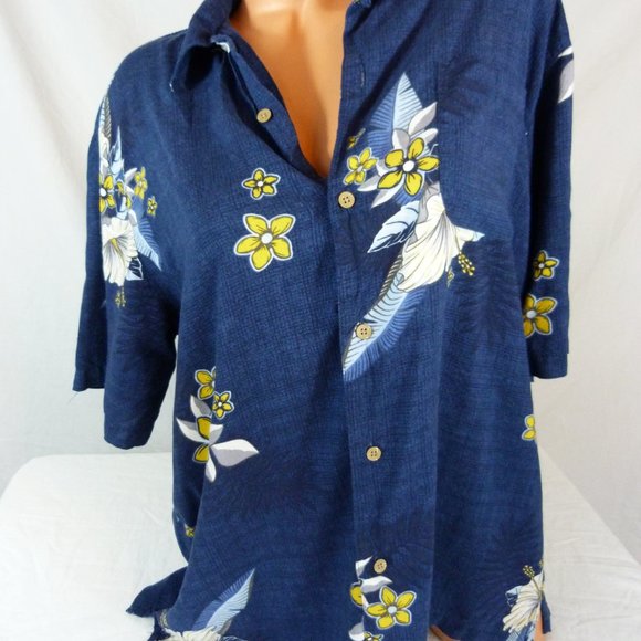 George X-Large Hawaiian Camp Shirt Flowers Blue - Picture 3 of 8